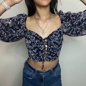 Floral Front Lace up Top